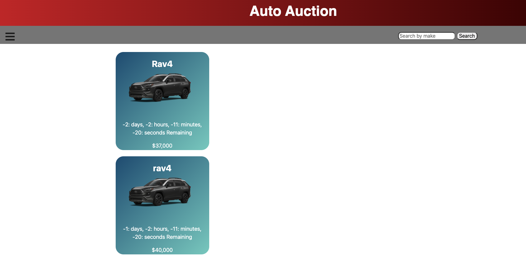 Auto auction bid page
